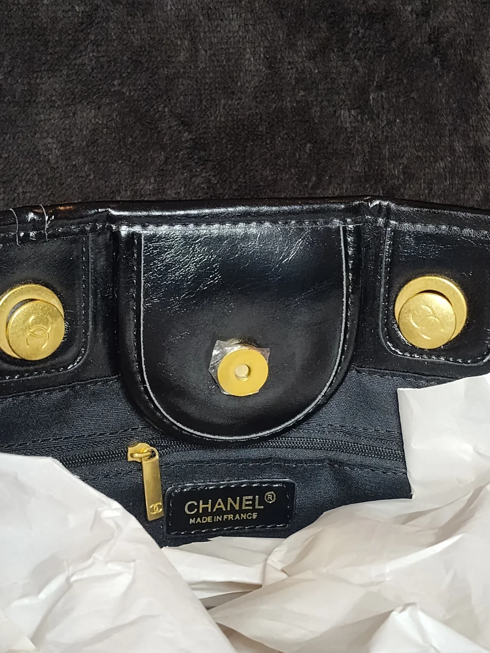 CHANEL Black Patent Quilted Tote with Gold Hardware